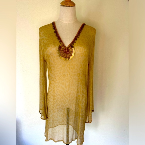 Leopard print sheer embellished Tunic by KafCannes on French Riviera size Small - Picture 2 of 8